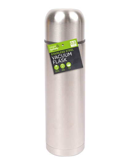 Stainless Steel Vacuum Flask 500ml – Insulated Hot & Cold Drinks Bottle – Travel Thermos