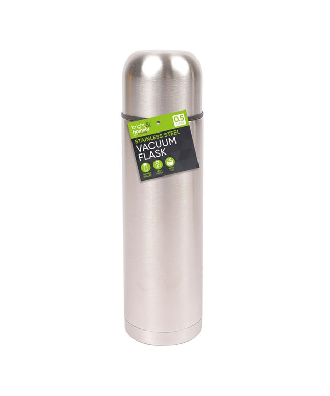 Stainless Steel Vacuum Flask 500ml – Insulated Hot & Cold Drinks Bottle – Travel Thermos