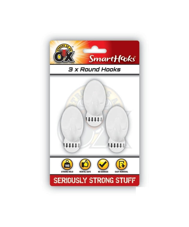 SAAO Removable Round Hooks 3 Pack – Strong Adhesive Wall Hooks | No Drill Reusable Sticky Hooks