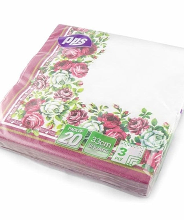 PPS 3 Ply Paper Napkins 33cm – Red Rose Border | 20 Pack Party Napkins