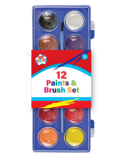 KIDS CREATE WATERCOLOUR PAINTS AND BRUSH SET OF 12