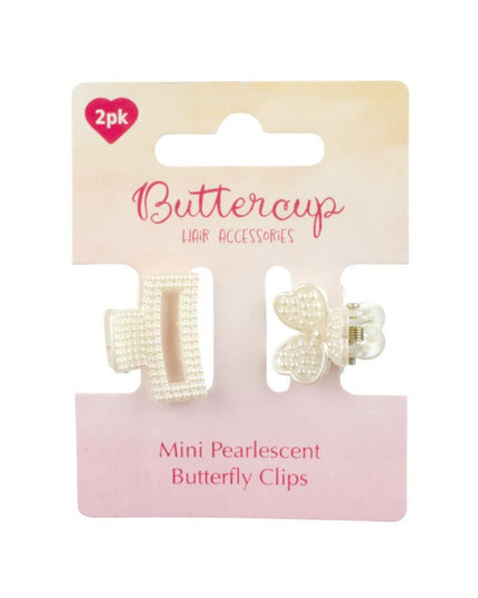 BUTTERCUP BUTTERFLY HAIR CLIPS PEARLESCENT DESIGNS ASSORTED SMALL PACK OF 2