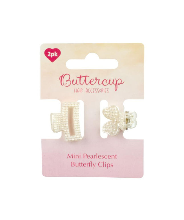 BUTTERCUP BUTTERFLY HAIR CLIPS PEARLESCENT DESIGNS ASSORTED SMALL PACK OF 2
