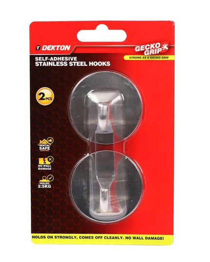 DEKTON GECKOGRIP HOOKS STAINLESS STEEL ROUND 2 PIECES