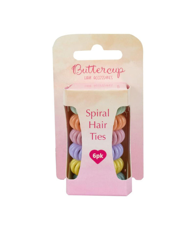 BUTTERCUP SPIRAL HAIR TIES ASSORTED SMALL PACK OF 6