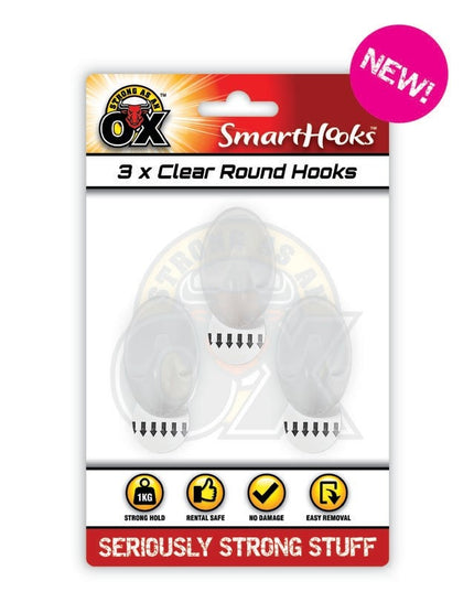 STRONG AS AN OX CLEAR ROUND HOOKS 3PK