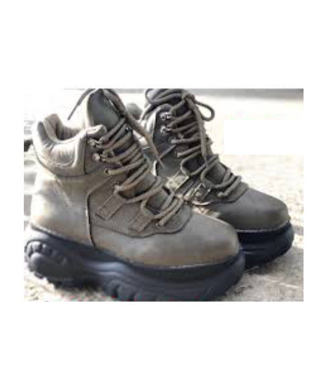 Women’s Chunky Platform Lace-Up Ankle Boots – Taupe Military Style