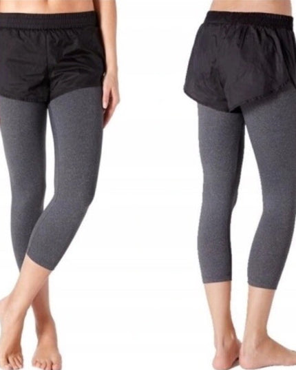 Calzedonia Fitness Leggings with Shorts Grey Black 2-in-1 Sports Gym Running
