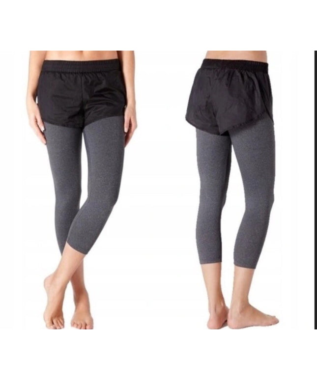 Calzedonia Fitness Leggings with Shorts Grey Black 2-in-1 Sports Gym Running