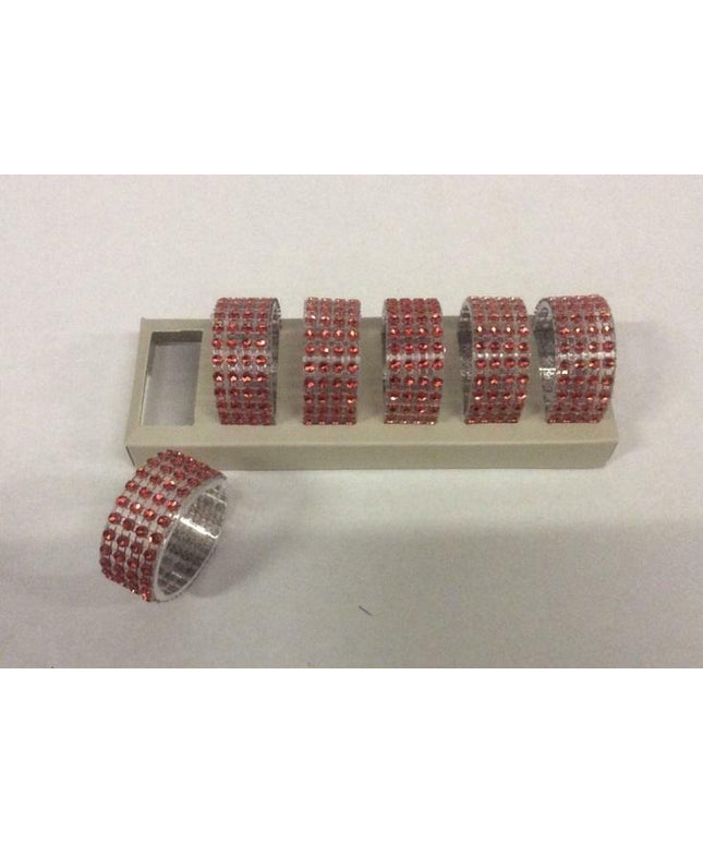 Set 6 Diamante Napkin Rings in Box Red