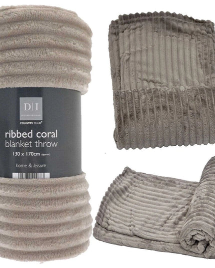 Ribbed Coral Blanket Throw Super Soft Warm Fleece Travel Sofa Chair 130x170cm UK
