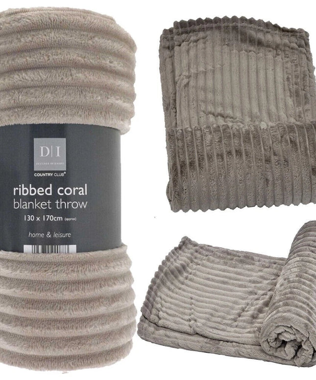 Ribbed Coral Blanket Throw Super Soft Warm Fleece Travel Sofa Chair 130x170cm UK