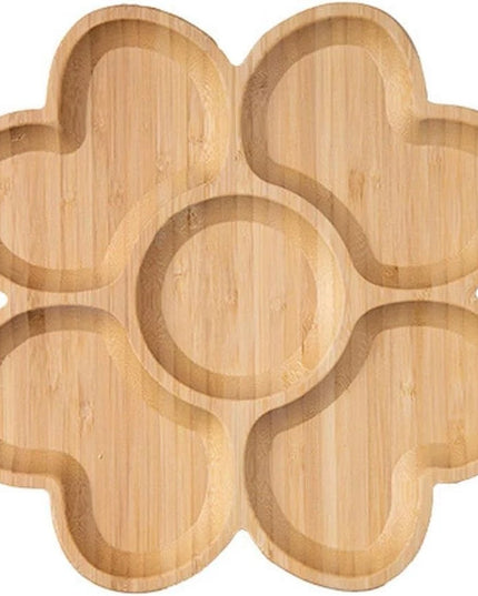 Flower-Shaped Wooden Serving Tray with Compartments