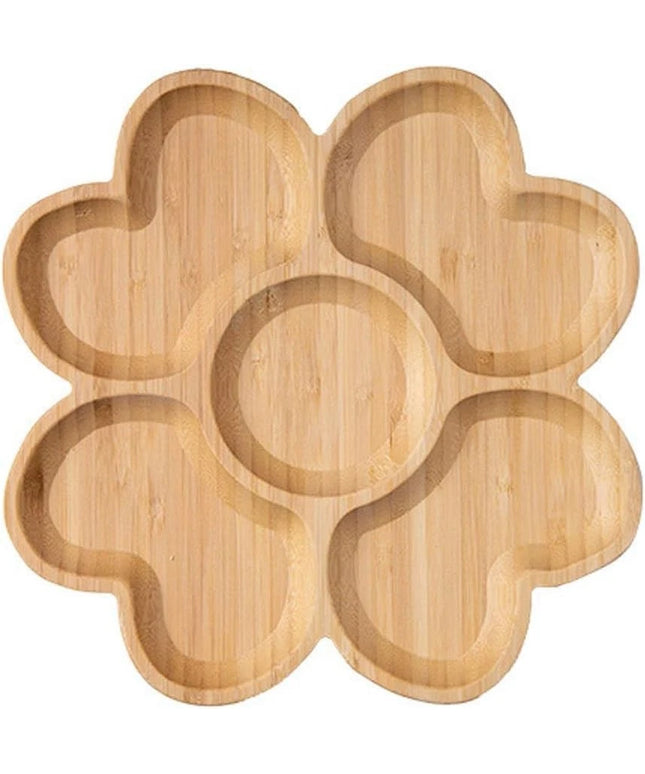 Flower-Shaped Wooden Serving Tray with Compartments
