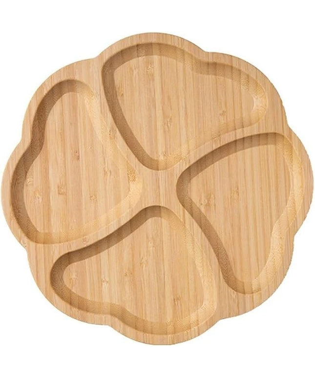 Leaf-Shaped Wooden Serving Tray with Compartments