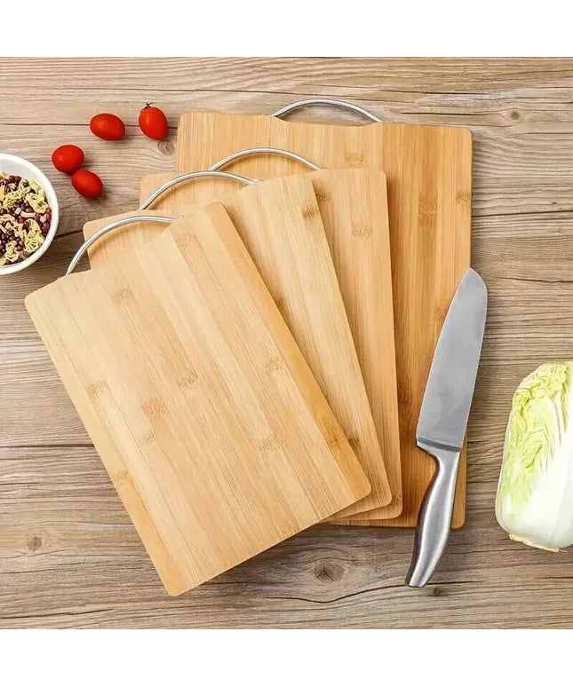 Bamboo Wooden Cutting & Serving Board with Metal Handle – 24 × 34 cm