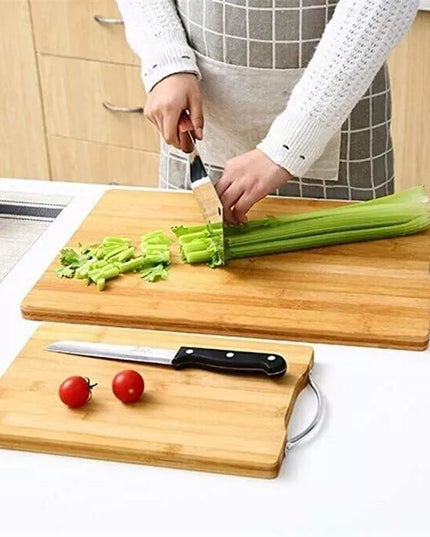 Bamboo Wooden Cutting & Serving Board with Metal Handle – 24 × 34 cm