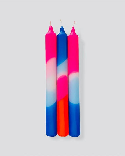 Neon Dip Dye Taper/Dinner Candles Set of 3 Pink Blue Red Ombre