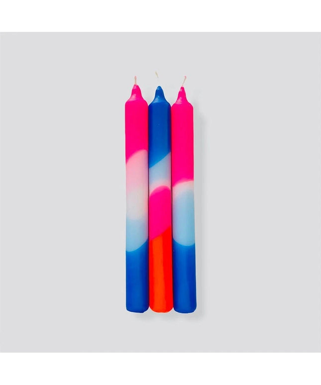 Neon Dip Dye Taper/Dinner Candles Set of 3 Pink Blue Red Ombre