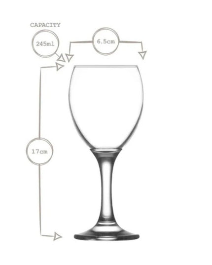 Set of 3 Wine Glasses 245cc – Clear Glass Goblet Drinking Glasses for Wine, Water & Cocktails