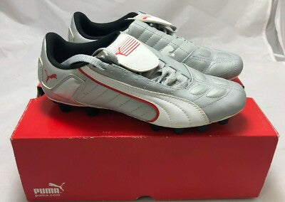 Puma King Football Boots – White/Red (UK 4)