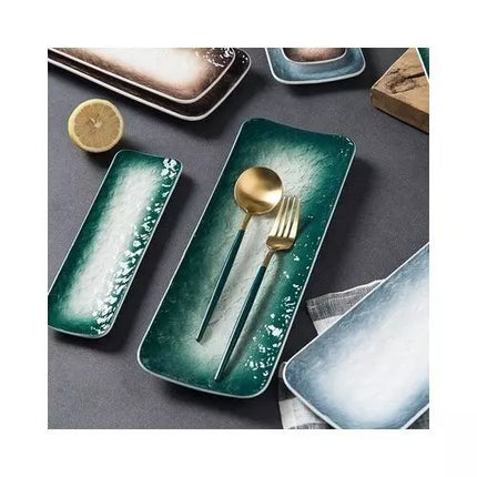 Japanese Ocean Glaze Rectangular Ceramic Sushi Plate – 24cm Serving Dish for Sushi, Sashimi & Appetisers