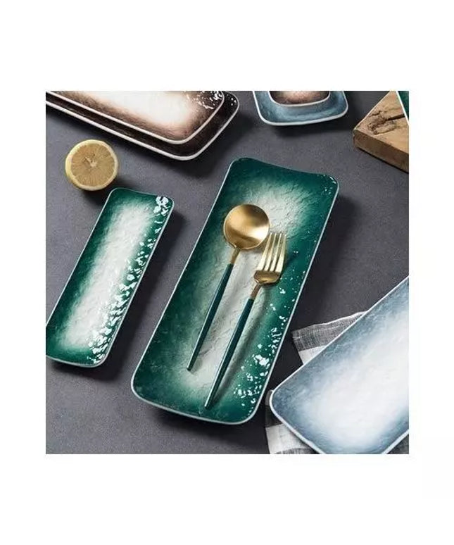 Japanese Ocean Glaze Rectangular Ceramic Sushi Plate – 24cm Serving Dish for Sushi, Sashimi & Appetisers