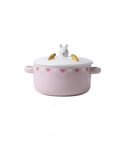 Pink Japanese Ceramic Noodle Bowl with Lid & Handle – 800ml Ramen Soup Bowl