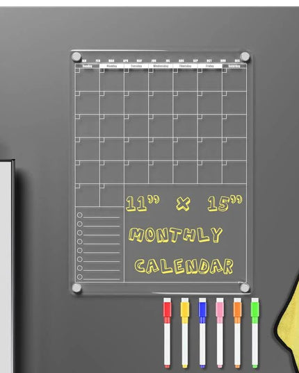 Plan plate transparent white acrylic magnetic calendar for refrigerator