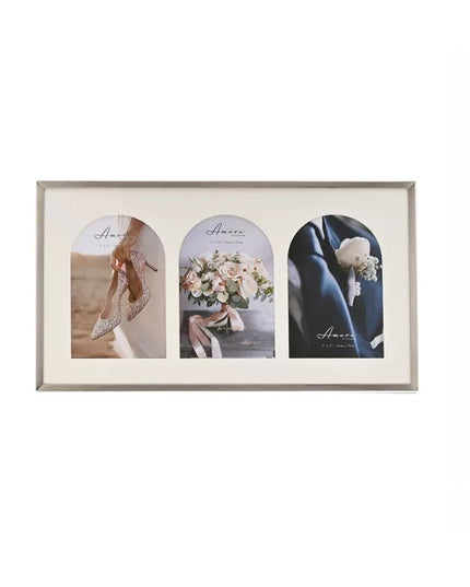 Amore Triple Photo Frame with Arch Mounts – Multi Aperture Wedding Frame (3 Photos)