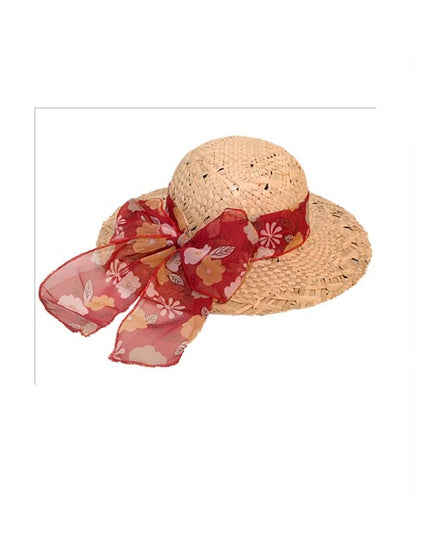 LADIES STRAW HAT WITH SCARF